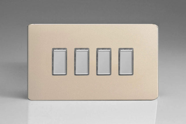 Varilight Eclique 2 4-Gang Tactile Touch Control Dimming Light Switch Slave for use with Master on 2-Way Circuits (Twin Plate) Satin Chrome JDNES004S