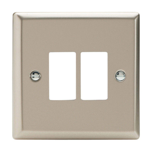 Varilight XNPGY2 Classic Satin Chrome 2-Gang Grid Plate (Single Plate)