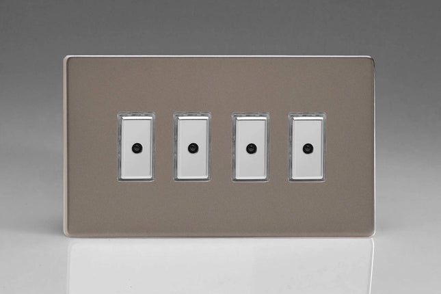 Varilight Flat Plate Screwless Pewter Eclique 2-1-Gang 1 x 100W Multi-Way Remote/Touch Control V-Pro Dimmer Master Unit