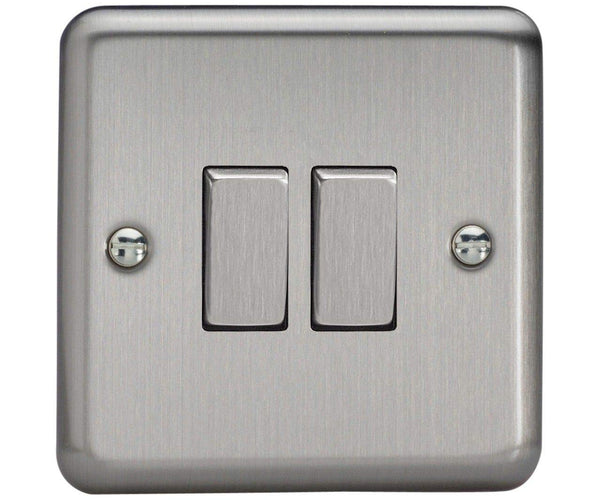 Varilight 2-Gang 10A Intermediate Rocker Light Switch with Metal Rockers Matt Chrome XS77D