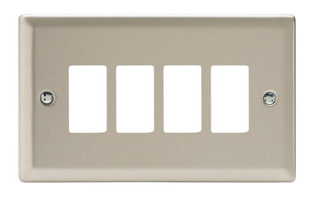 Varilight XNPGY4 Classic Satin Chrome 4 Gang PowerGrid Plate (Twin Plate)