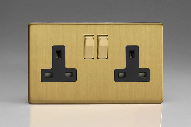 Varilight XDB5BS 13A Socket Brushed Brass Black 1-Gang
