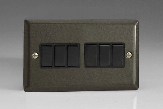 Varilight 6-Gang 10A 1- or 2-Way Rocker Light Switch (Twin Plate) Graphite XP96B