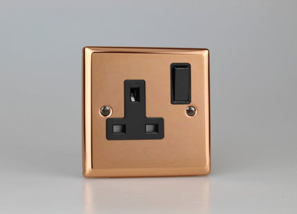 Varilight XY4B.CU 1-Gang Switched Socket DP 13 Amp Polished Copper (Black Inserts)