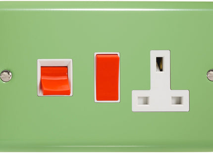 Varilight 45 Amp Cooker Panel with 13 Amp Switched Socket (Horizontal Double Size), Classic Lily Beryl Green XY45PW.BG