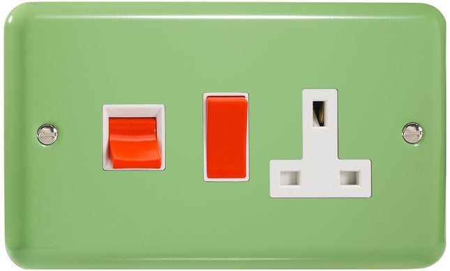 Varilight 45 Amp Cooker Panel with 13 Amp Switched Socket (Horizontal Double Size), Classic Lily Beryl Green XY45PW.BG