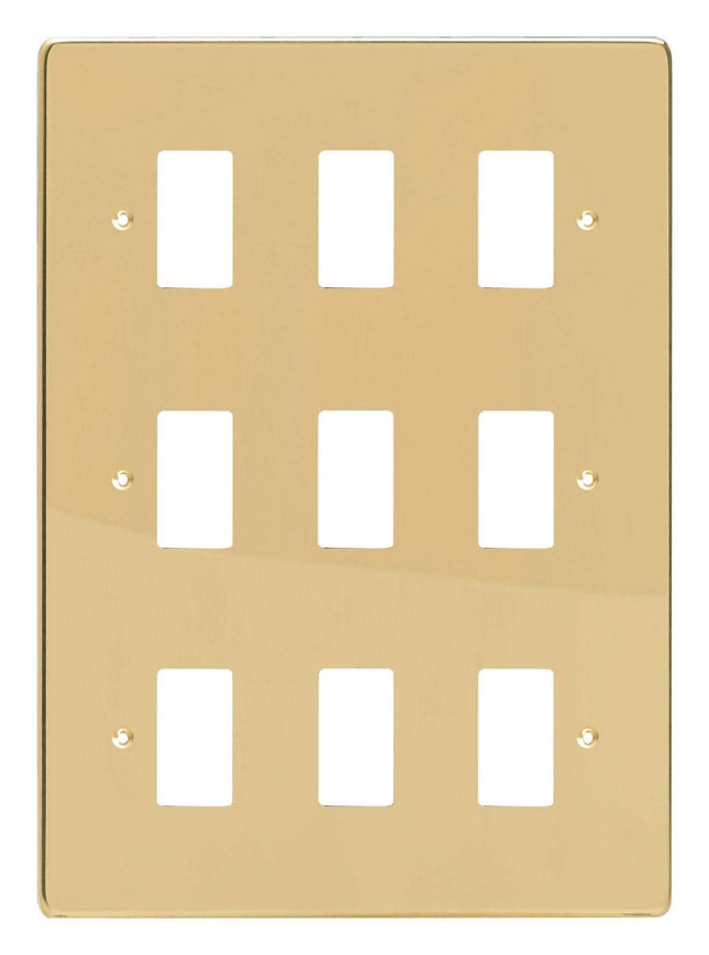 Varilight XDVPG9 PowerGrid Polished Brass 9-Gang Grid Plate (Triple Twin Plate)