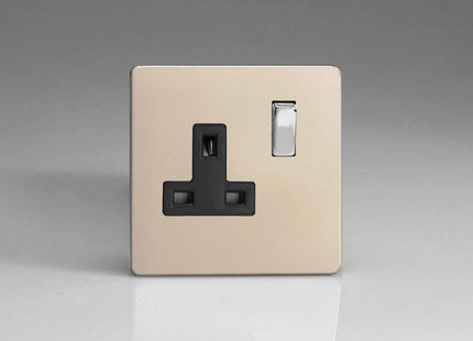 Varilight 1-Gang 13A Double Pole Switched Plug Socket with Metal Rockers Satin Chrome XDN4BS