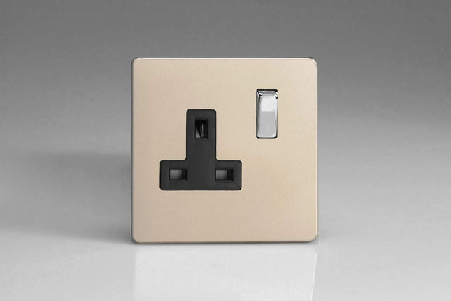 Varilight 1-Gang 13A Double Pole Switched Plug Socket with Metal Rockers Satin Chrome XDN4BS
