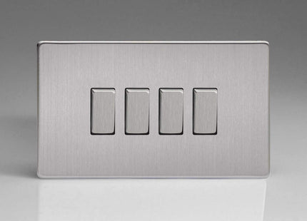 Varilight XDS9S Varilight Screwless Brushed Steel 4 Gang 10A 1 Or 2 Way Rocker Switch 4-Gang 10A 1- or 2-Way Rocker Switch (Twin Plate)
