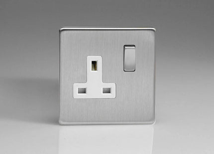 Varilight XDS4WS 13A Socket Brushed Steel White 1-Gang