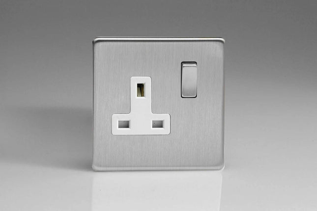 Varilight XDS4WS 13A Socket Brushed Steel White 1-Gang