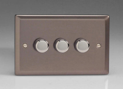 Varilight Classic V-Pro Pewter 3 Gang LED Trailing Edge Dimmer Switch 1 or 2 Way
