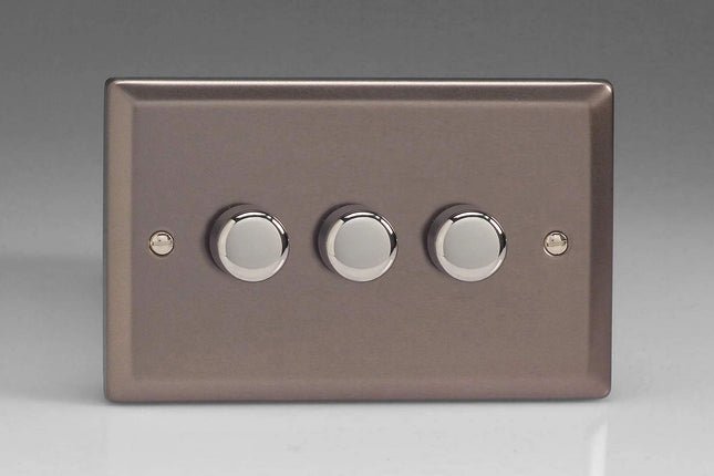 Varilight Classic V-Pro Pewter 3 Gang LED Trailing Edge Dimmer Switch 1 or 2 Way