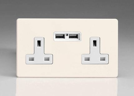 Varilight XDY5U2WS.PD Screwless Primed 2-Gang Double 13A Unswitched Plug Socket 2.1A USB