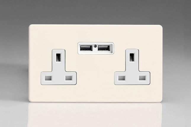 Varilight XDY5U2WS.PD Screwless Primed 2-Gang Double 13A Unswitched Plug Socket 2.1A USB