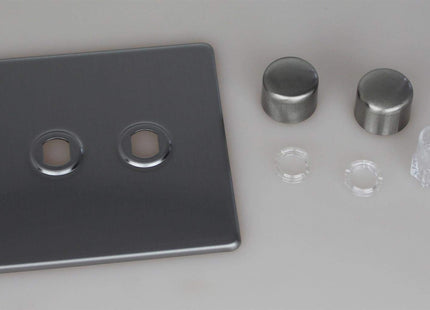 Varilight Screwless Brushed Steel 2-Gang Rotary Dimmer Matrix Kit