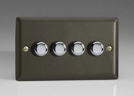 Varilight 4-Gang 2-Way Push-On/Off Rotary LED Dimmer 4 x 0-100W (Max 10 LEDs) (Twin Plate) Graphite JPDP254
