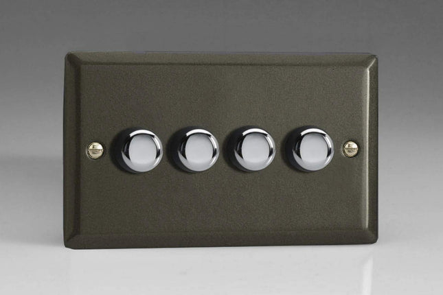 Varilight 4-Gang 2-Way Push-On/Off Rotary LED Dimmer 4 x 0-100W (Max 10 LEDs) (Twin Plate) Graphite JPDP254