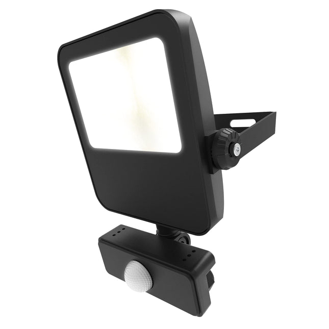 4lite Outdoor Graden/Security LED Floodlight with PIR Sensor IP65 10w 3150lm Die-Cast Black Cool White