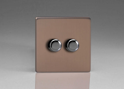 Varilight Flat Plate Screwless Brushed Bronze V-Pro 2X 250W 2-Way Push-on Push-Off Trailing Edge LED Dimmer