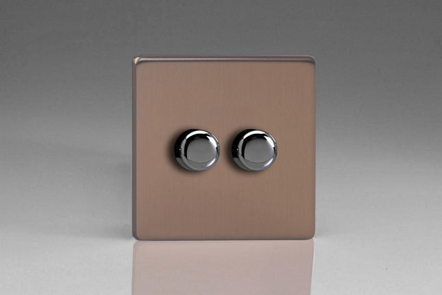 Varilight Flat Plate Screwless Brushed Bronze V-Pro 2X 250W 2-Way Push-on Push-Off Trailing Edge LED Dimmer