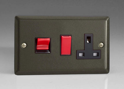 Varilight 45A Cooker Panel with 13A Double Pole Switched Plug Socket Outlet (Red Rocker) Graphite XP45PB