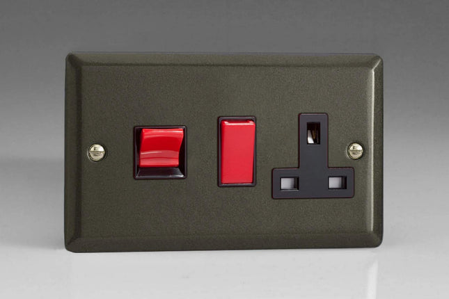 Varilight 45A Cooker Panel with 13A Double Pole Switched Plug Socket Outlet (Red Rocker) Graphite XP45PB