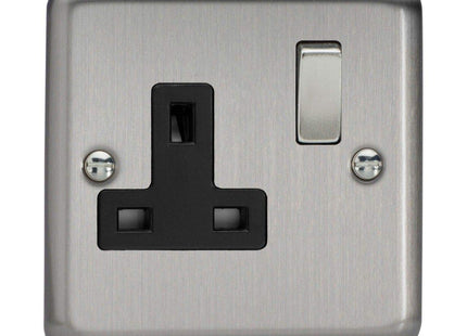 Varilight 1-Gang 13A Double Pole Switched Plug Socket with Metal Rockers Matt Chrome XS4DB