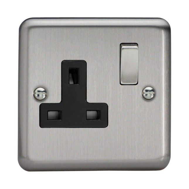 Varilight 1-Gang 13A Double Pole Switched Plug Socket with Metal Rockers Matt Chrome XS4DB