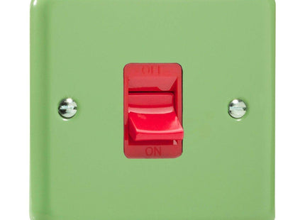 Varilight 45A Cooker Switch (Single Plate, Red Rocker) Beryl Green XY45S.BG