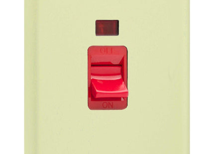 Varilight 45A Cooker Switch + Neon (Vertical Twin Plate, Red Rocker) White Chocolate XY45N.WC