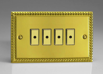 Varilight 4-Gang 1-Way Remote/Tactile Touch Control Master LED Dimmer 4 x 0-100W (Max 10 LEDs) Georgian Brass JGE104