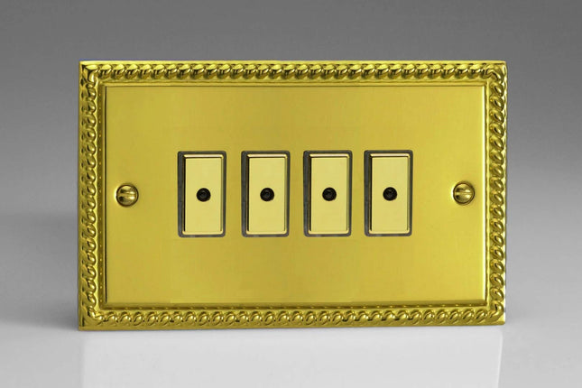 Varilight 4-Gang 1-Way Remote/Tactile Touch Control Master LED Dimmer 4 x 0-100W (Max 10 LEDs) Georgian Brass JGE104