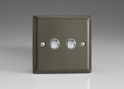Varilight Classic Graphite, 2-Gang (Double) 1 or 2 way 6 Amp Push-on Push-off Switch (impulse) with Polished Chrome Switch Buttons