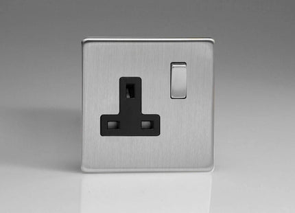 Varilight XDS4BS 13A Socket Black 1-Gang Brushed Steel