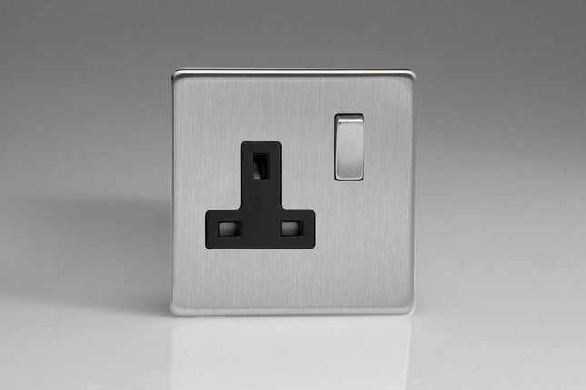 Varilight XDS4BS 13A Socket Black 1-Gang Brushed Steel