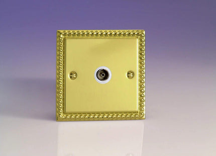 Varilight 1-Gang TV Plug Socket, Isolated Co-axial Georgian Brass XG8ISOW