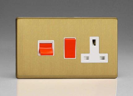 Varilight 45A Cooker Panel with 13A Double Pole Switched Plug Socket Outlet (Red Rocker) Brushed Brass XDB45PWS