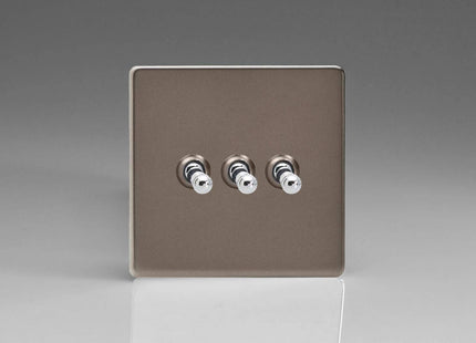 Varilight 3-Gang 10A 1- or 2-Way Toggle Light Switch Pewter XDRT3S