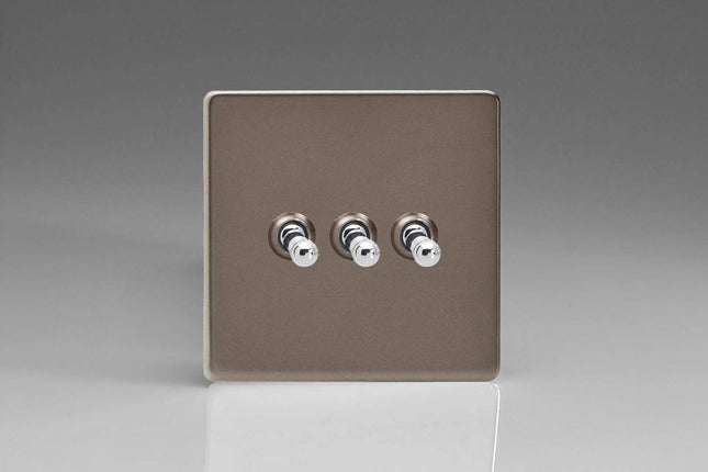 Varilight 3-Gang 10A 1- or 2-Way Toggle Light Switch Pewter XDRT3S