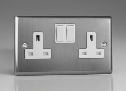 Varilight XT5W 13A Switched Socket Brushed Steel White 2-Gang