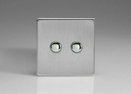 Varilight 2-Gang 6A 1- or 2-Way Push-On/Off Impulse Switch Brushed Steel XDSP2S