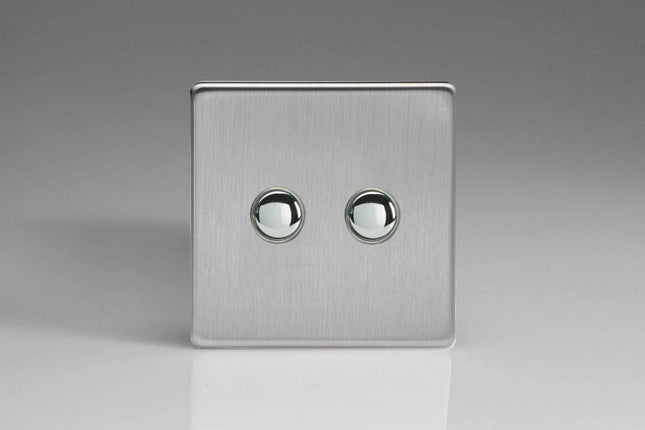 Varilight 2-Gang 6A 1-Way Push-to-Make Momentary Switch Brushed Steel XDSM2S