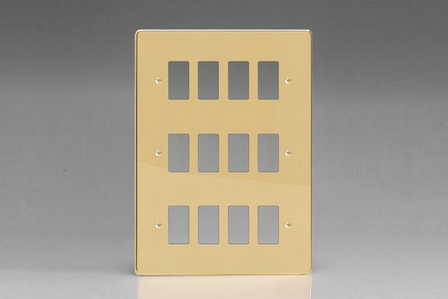 Varilight 12-Gang Grid Plate (Triple Twin Plate) Polished Brass XDVPG12-P