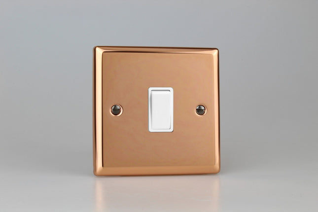 Varilight Classic Polished Copper 1-Gang Intermediate 3 Way 10 Amp Light Rocker Switch with White Inserts