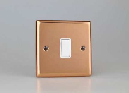 Varilight Classic Polished Copper 1-Gang 2 Way 10 Amp Light Rocker Switch with White Inserts
