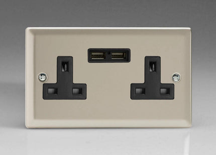 Varilight XN5U2B 13A Socket 2-Gang With USB Black Satin