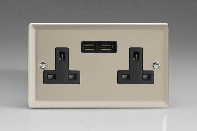 Varilight XN5U2B 13A Socket 2-Gang With USB Black Satin