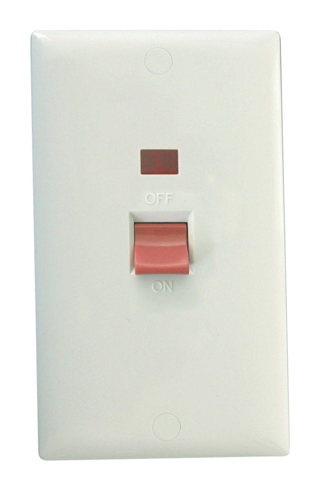 Varilight XO45NW Value Polar White 45A DP Cooker Switch Vertical Twin Plate + Neon